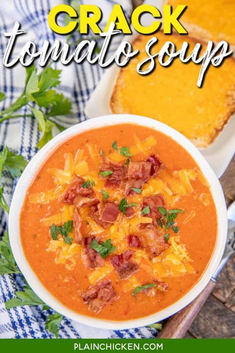 Plain Chicken Recipes, Plain Chicken Recipe, Cream Cheese Chicken Chili, Slow Cooker Steak, Tomato Tortellini Soup, Slow Cooker Chicken Chili, Condensed Tomato Soup, Soup Creamy, Canned Tomato Soup