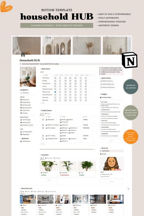 Cleaning Schedule Organized Home Notion Template, Household Planner, Cleaning Checklist Home Notion Template, Monthly Schedule Planner, Clean And Organized Home, Household Cleaning Schedule, Cleaning Schedule Templates, Monthly Cleaning, Organization Planner, Planner Cleaning, Etsy Planner