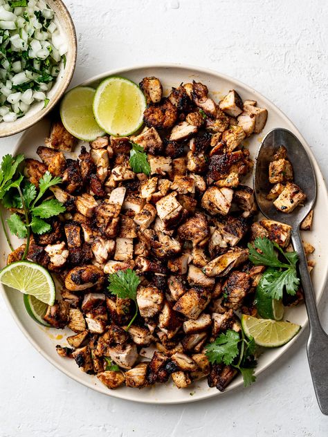 Chicken Bits, Chicken Street Tacos, Sour Orange, Ancho Chili Powder, Ancho Chili, Mini Tortillas, Street Tacos, Grilling Chicken Breast, Taco Recipes