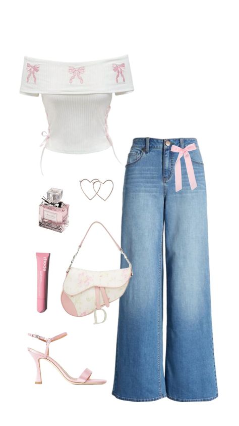 #pink #outfit #fashion #ootd #fyp #inspo #outfitinspo #aesthetic #viral Pink Top And Jeans Outfit Classy, 2000s Street Style, Casual Coquette, Capsule Wardrobe Women, Church Outfit, Fall Outfits For School, Casual Outfits For Teens, Cream Aesthetic, Princess Core