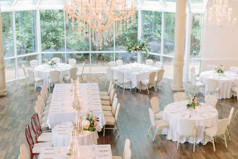 Ashton Gardens Wedding Venue- ballroom, reception, floor to ceiling windows, i do, just married, greenery, architecture, Houston wedding venue, tablescape, floral, chandeliers, scenery, classic  PC | Mustard Seed Photography Greenery Architecture, Ashton Gardens Houston, Floral Chandeliers, Seed Photography, Garden Wedding Venues, Ashton Gardens, Ballroom Reception, Garden Wedding Reception, Wedding Venue Houston