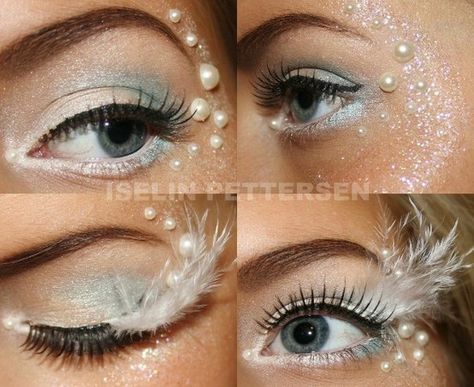 Winter, inspired makeup :) totally going to try this Wonderland Makeup, Make Up Diy, Fantasy Make-up, Halloweenský Makeup, Halloween Make-up Looks, Angel Makeup, Angel Costume, White Eyeliner, Fairy Makeup