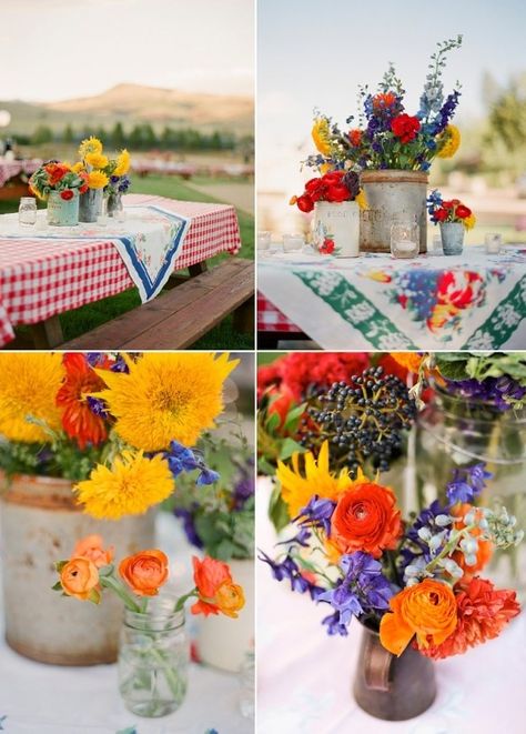 Upscale Picnic, Wedding Table Cloths, July Wedding Colors, Rustic Rehearsal Dinners, Orange Ranunculus, Summertime Wedding, Table Clothes, Lions Club, Picnic Baskets