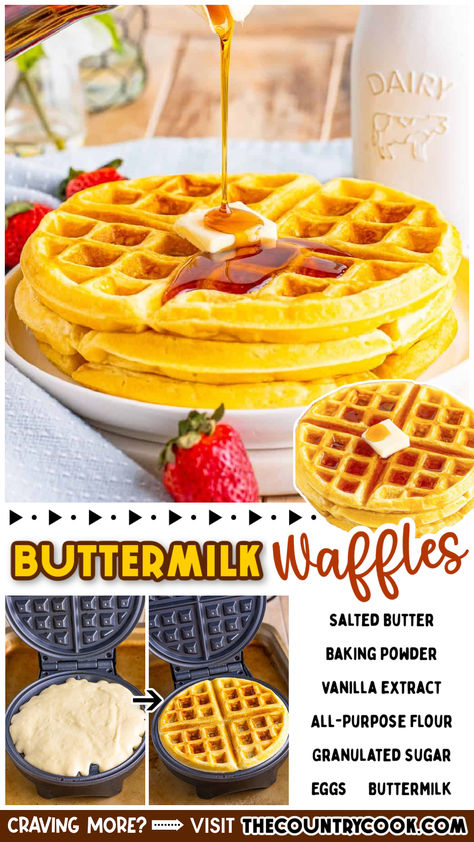 These Buttermilk Waffles have a crispy outside, are warm and soft on the inside, and have the perfect golden-brown color! Deliciously simple and Every waffle lovers dream. Buttermilk Waffles From Scratch, Homemade Waffle Recipe, Waffles From Scratch, Buttermilk Waffles Recipe, Hot Spinach Dip, Waffle Iron Recipes, Buttermilk Waffles, Fluffy Waffles, Iron Recipes