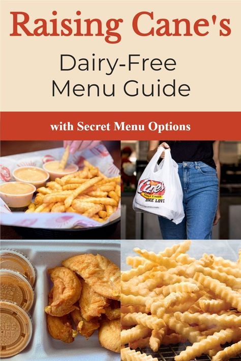 Raising Cane's Dairy-Free Menu Guide with Secret Menu Options and Allergen Notes Dairy Free Fast Food, Raising Canes, Texas Toast, Dairy Free Diet, Chicken Fingers, Dessert Toppings, Secret Menu, Fast Food Chains, Dairy Free Options