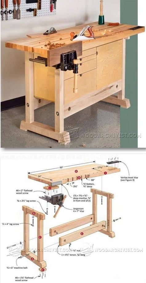 Woodworking Plans Workbench, Woodworking Plans Pdf, Woodworking Bench Plans, Diy Workbench, Workbench Plans, Woodworking Workbench, Woodworking Table, Bench Plans, Diy Holz