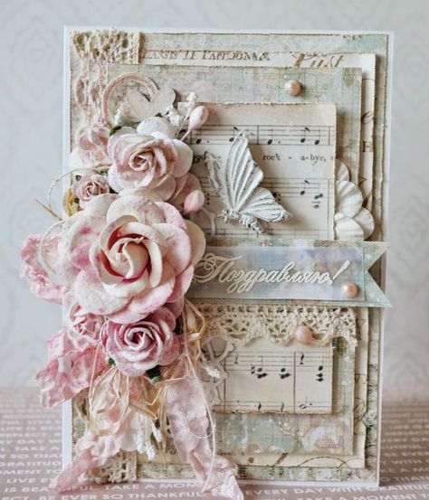 Manualidades Shabby Chic, Baños Shabby Chic, Cocina Shabby Chic, Arts And Crafts Ideas, Card With Flowers, Styl Shabby Chic, Shabby Chic Art, Shabby Chic Cards, Shabby Chic Living Room