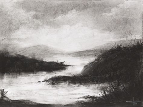 Charcoal Art Landscape, Dark Expression, Charcoal Landscape, Abstract Charcoal Art, Easy Charcoal Drawings, Pastel Inspiration, Charcoal Art, Drawing For Beginners, Landscape Drawings