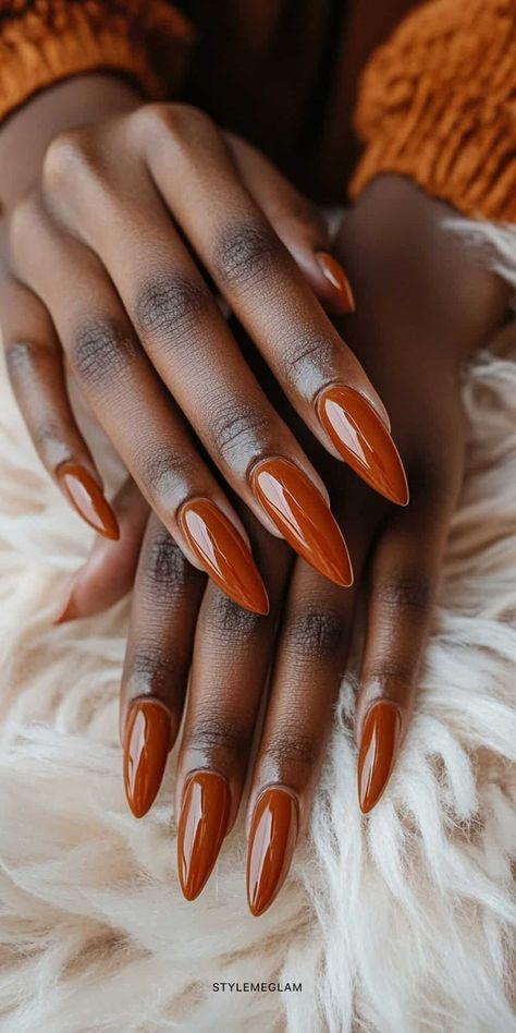 31 Popular Fall Nail Ideas that Scream Cozy Autumn Vibes Pumpkin Colored Nails, September Nails 2024 Almond, Autumnal Nail Art, Fall Nail Polish Ideas, Nails Design Ideas 2024, Rust Color Nails Designs, Fall Nails Pedicure, Fall Nails 2024 Almond, Autom Nails