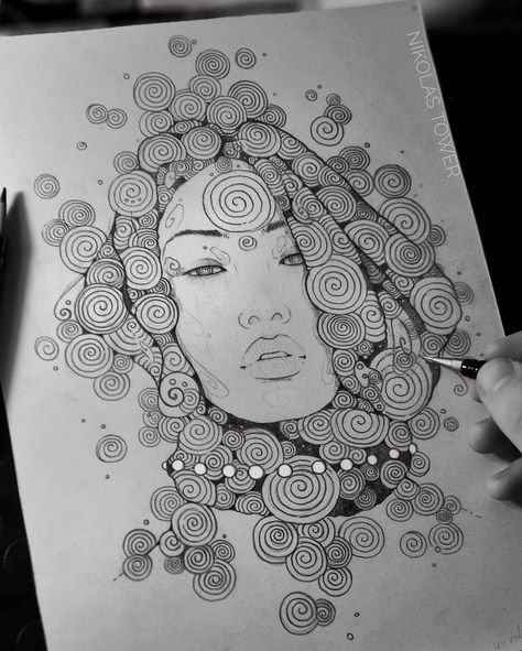 Spiral Sketch, Just Go With The Flow, Line Sketch, Go With The Flow, Some Times, Mystical Art, Graphite Pencils, Pencil Portrait, Book Art Drawings