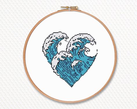 Ocean cross stitch pattern PDF for instant download Ocean Cross Stitch, Nautical Embroidery, Free Cross Stitch Charts, Cross Stitch Border Pattern, Song Of The Sea, White Symbol, Tiny Cross Stitch, Valentines Patterns, Pattern Printable