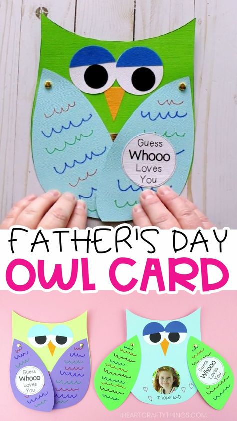 Make Father's Day special this year for Dad and Grandpa with this Guess Whooo Loves You Father's Day Owl Card. A free template is included to make this Father's Day Craft simple for kids of all ages to make. Easy Father's Day card for preschoolers. #iheartcraftythings Kids Fathers Day Crafts, Diy Father's Day Crafts, Fathers Day Art, Father's Day Specials, Owl Card, Diy Father's Day Gifts, Father's Day Diy, Mother's Day Diy, Fathers Day Crafts