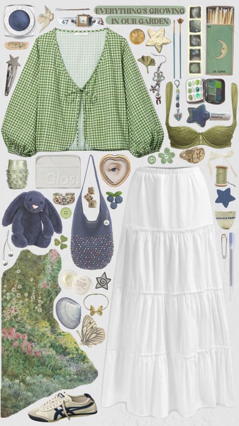 green blue summer spring gingham blouse maxi skirt outfit fit inspo #outfitinspo #vintage #nature #fitinspo #spring #summer Gingham Skirt Outfit, Spring Gingham, Gingham Outfit, Spring Skirt Outfits, Maxi Skirt Outfit, Skirt Outfit Summer, Gingham Blouse, Mood Clothes, Maxi Skirt Outfits