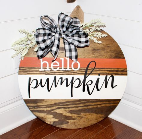 Fall Front Door Decor, Hello Fall Sign, Door Hanger Fall, Fall Door Hanger, Door Hangers Diy, Door Signs Diy, Halloween Door Hangers, Pumpkin Door Hanger, Front Door Sign