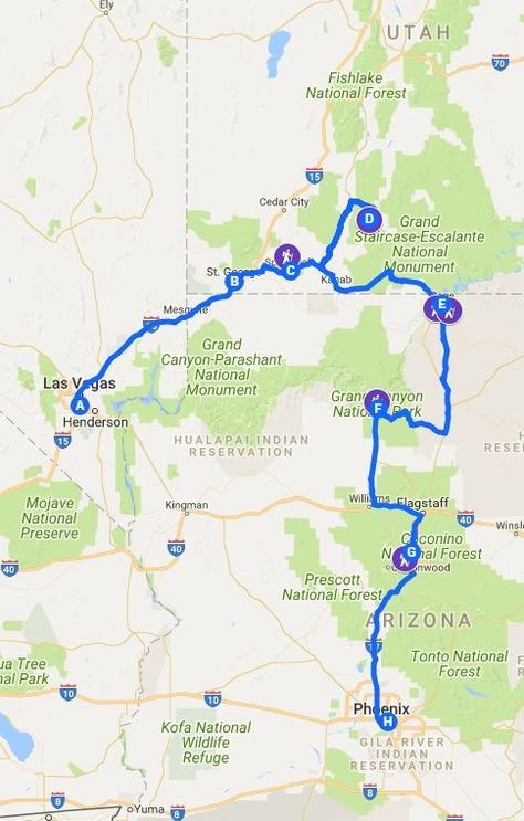 Map of my itinerary to travel through America's southwest  American is home to some of the world's most stunning national parks. Here is my detailed itinerary for the perfect road through the American Southwest. #zion #bryce #grandcanyon #lakepowell #horseshoebend #antelopecanyon #roadtrip #southwest via @johnnyinafrica Grand Canyon Zion Bryce Road Trip, Utah Trip, Trip To Grand Canyon, Road Trip Map, Arizona Road Trip, Utah Road Trip, National Park Vacation, National Park Road Trip, Utah Travel