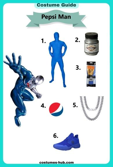 Pepsi Man Costume Pepsi Man, Pepsi Logo, Man Cosplay, Blue Cape, Blue Bodysuit, Costume Parties, Male Cosplay, Immersive Experience, Cosplay Ideas