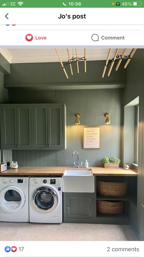 Uk Utility Room, Victorian Utility Room, Green Utility Room Ideas, Long Utility Room, Sage Utility Room, Small Utility Room With Sink, Sage Green Utility Room, English Country Laundry Room, Utility Room Ideas Uk