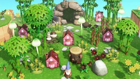 Animal Crossing Dollhouse Village, Acnh Fairy Village, Acnh Gnome Village, Acnh Gnome Ideas, Acnh Dollhouse Village, Acnh Dragon, Acnh Cave, Acnh Aesthetics, Animal Crossing Island Ideas