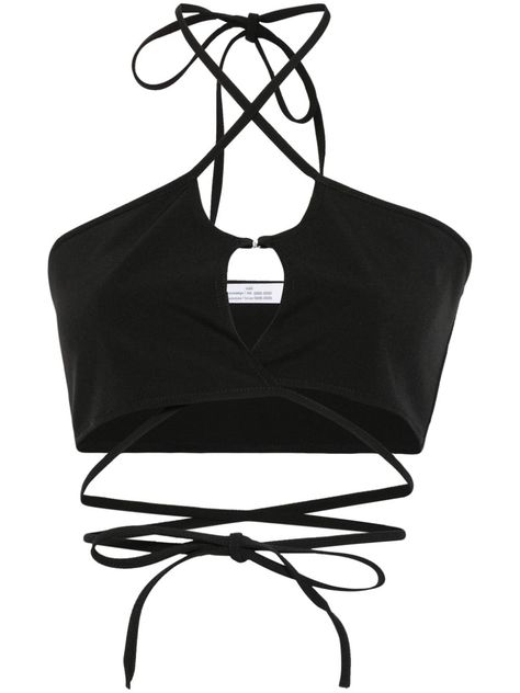 black stretch-design crossover strap detail spaghetti straps cropped unlined front hook and eye fastening Short Dress Patterns, Black Halter Top, Strap Crop Top, Strappy Top, Airport Fashion, Hook And Eye, 2024 Fashion, Airport Style, Black Crop Tops