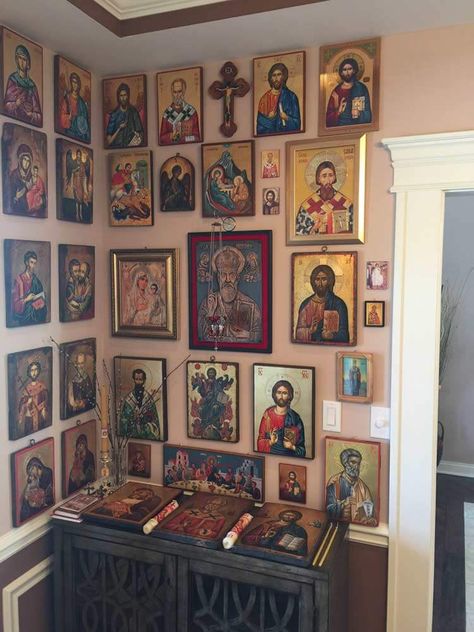 Hand-Painted Byzantine Icons BlessedMart Customer Review USA Serbia Prayer Corner Home Altar #orthodoxy Icon Corner Ideas, Prayer Alter Ideas Home Altar, Orthodox Prayer Corner, Catholic Prayer Corner, Orthodox Christian Home, Orthodox Home Altar, Orthodox Christian Icon Corner, Orthodox Christian Home Altar, Orthodox Icon Corner