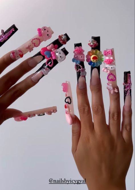 Long Junk Nails, Xl Long Acrylic Nails, College Nails, Freestyle Nails, Fye Nails, Junk Nails, Nails Y2k, Nails Inspired, Punk Nails