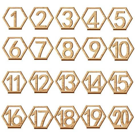 Wooden Table Numbers,Fashionclubs 1-20 Wedding Table Numbers with Holder Base,Hexagon Shape,Perfect for Wedding, Party, Events or Catering Decoration Wooden Table Numbers Wedding, Wood Place Card Holders, Wood Table Numbers, Wooden Table Numbers, Wedding Numbers, Hexagon Design, Reception Party, Table Number Cards, Wooden Wedding