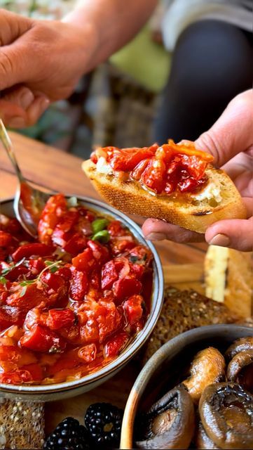 Denise Marchessault on Instagram: "Roasted red peppers make a simple, no-fuss appetizer. ☀️ Delicious with a toasted baguette and Boursin cheese, or as a side with quiche, chicken, or fish. 

Roasted Red Pepper Salsa

4 roasted red peppers, skins and seeds discarded
2 small shallots, peeled and finely chopped
leaves from 2 thyme springs, chopped
1 Tbsp fresh basil leaves, chopped 
½ cup olive oil
salt and freshly ground pepper
1 - 2 lemons* 

Chop red peppers, transfer to a bowl and combine with the shallots, herbs, oil, a generous pinch of salt and a grind of pepper. 

Add juice from one lemon*, taste and add additional lemon juice as desired. (The lemon juice should brighten the salsa but not overwhelm it.) 

Enjoy! 👩‍🍳" Denise Marchessault, Quiche Chicken, Red Pepper Salsa, Roasted Red Pepper Salsa, Goat Cheese Dip, Toasted Baguette, Pepper Salsa, Boursin Cheese, Roasted Red Pepper