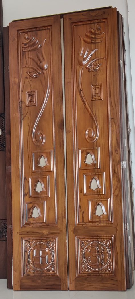 Pooja Room Teak Door Design, Mandir Wooden Door Design, Pooja Room Teak Wood Double Door Design, Pooja Double Door Design, Wooden Door Carving Design, Teak Wood Main Door Carving Design, Pooja Room Double Door Design Modern, Pooja Room Door Design Wood Carving, Pooja Room Double Door Designs