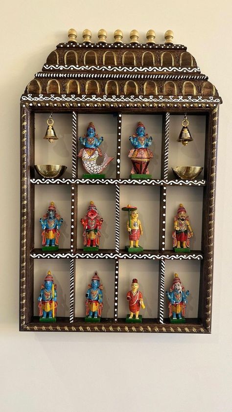 Dasavatharam Painting, Wall Shelf Ideas, Wall Decor Indian, Indian Wall Decor, Indian Room, Indian Room Decor, Paintings For Living Room, Colourful Living Room Decor, India Home Decor