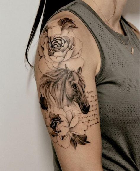 140 Horse tattoos: Design, Ideas and Styles | Art and Design Memorial Horse Tattoo, Horse Heart Tattoo, Flower Tattoo Ideas For Women, Small Horse Tattoo, Tattoo Horse, Horse Flower, Tattoos For Dad Memorial, Horse Tattoos, Horse Tattoo Design