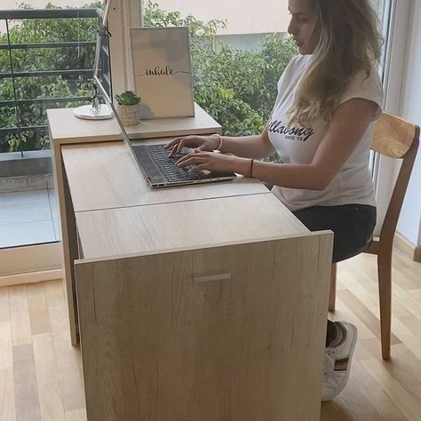 Secret Folding Desk From Filing Cabinet Tiny House Furniture, Space Saving Desk, Foldable Furniture, Foldable Desk, Convertible Furniture, Folding Furniture, House Furniture Design, Small Room Design, Wood Furniture Diy