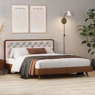 Mid Century Bed Frame, Mid Century Bed, Queen Platform Bed Frame, Mid Century Modern Bed, Low Profile Platform Bed, Mid Century Bedroom, Cama King Size, Tufted Upholstered Headboard, Modern Platform Bed