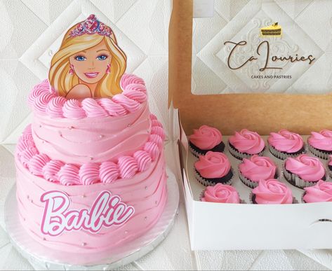 Barbie Tier Cake, Barbie Two Tier Cake, Barbie Cake Designs, Two Tier Cake, Barbie Cake, Tier Cake, Couple Tshirts, Birthday Party Cake, Tiered Cakes