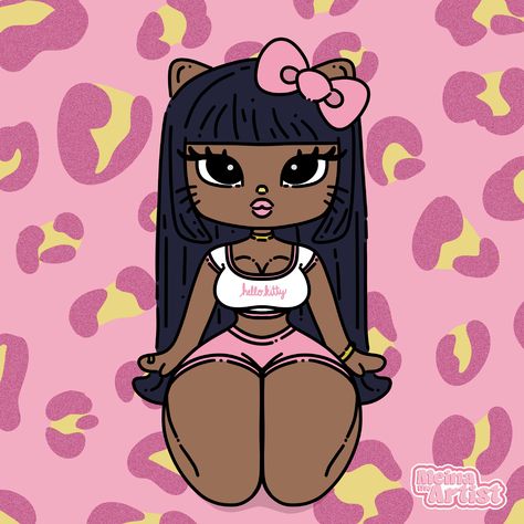 Baddie Cartoon Drawing, Me Characters Aesthetic, Cute Profile Pictures Aesthetic Pink, Baddie Animated Pfp, Hello Kitty Baddie Pfp, Black Draculaura Pfp, Cute Pfp Black Hair, Black Cartoon Characters Drawings, Dating Simulator Aesthetic