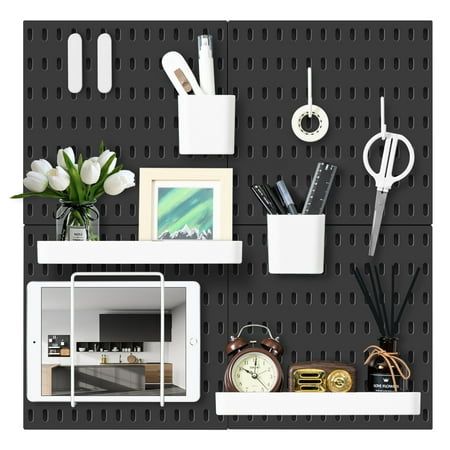 VUSIGN aims to provide functional, versatile, and stylish home organization products. This pegboard set is our originally designed pegboard with oval peg holes and waterproof surfaces. The accessories in the set allow you to mix those adds-on and create your own storage spaces. From office supplies, decorations, to crafts and books, this modern style floating shelf set is the perfect piece for storage and display. Size: 22" x 22" Black.  Color: White. Pegboard Command Center, Desk Wall Organization, Organizing A Craft Room, Black Pegboard, Crafts Organization, Desk Idea, Hanging Wall Organizer, Garage Tool Storage, Organization Products