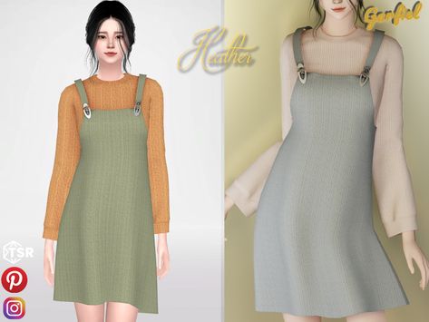 Sims 4 Pinafore Dress, Checkered Clothes, Sims Characters, Cottage Dress, Elven Dress, Sims 4 Tsr, Asian Style Dress, Sims Clothes, Steampunk Dress