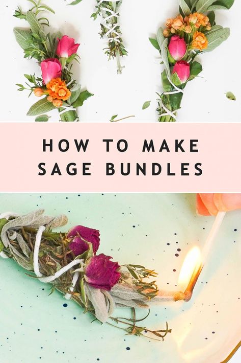 Herb Bundles Diy, Diy Mystical Gifts, Sage Bundles Diy, How To Make Sage Bundles, Witchy Macrame, Incense Diy, Smudge Sticks Diy, Witchy Recipes, Diy Incense