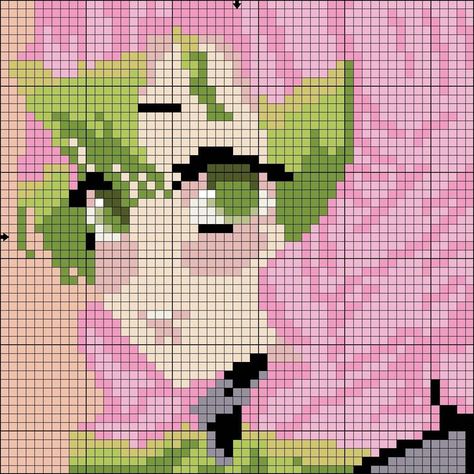 Kanroji Mitsuri, Graph Crochet, Perler Crafts, Diy Perler Bead Crafts, Pixel Crochet, Minecraft Pixel Art, Disney Cross Stitch, Anime Pixel Art, Pixel Art Design