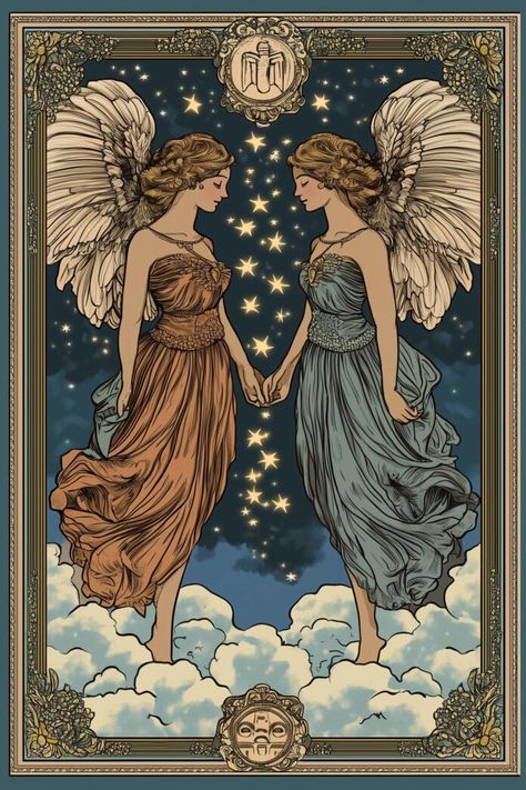 Dive into the ethereal beauty of this artwork showcasing the Gemini twins in a celestial embrace. With their wings shimmering and stars all around, this piece captures the harmony and duality of the zodiac sign. Perfect for lovers of astrology and mystical art. 🌟💫 #GeminiTwins #ZodiacArt #CelestialBeauty #MysticVibes... Lily Images, Gemini Twins, Zodiac Signs Gemini, Celestial Art, Zodiac Art, Mystical Art, Marriage Relationship, Gemini Zodiac, Ethereal Beauty