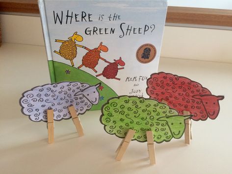 Book Week Provocations, Book Week Activities For Babies, Bookish Play Ideas, Where Is The Green Sheep Activities, Book Week Activities, Where Is The Green Sheep, Story Baskets, Peg Crafts, Book Play