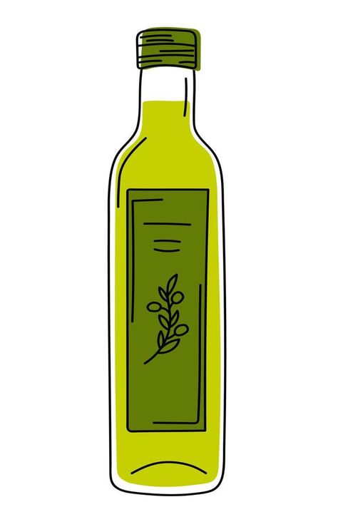 Hand drawn bottle with olive oil. Olive Oil Sticker, Olive Oil Illustration, Olive Oil Drawing, Olive Oil Cartoon, Uni Moodboard, Oil Drawing, Creative Tote Bag, Presentation Boards, Bottle Drawing