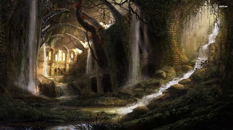 abandoned Medieval castle... if this doesn't conjure up a fantasy world of fairies nothing will Ruin Wallpaper, Waterfall Flowers, Fantasy Background, Castle Ruins, Background Images Wallpapers, Fantasy Pictures, Fantasy City, Fantasy Castle, Fantasy Places