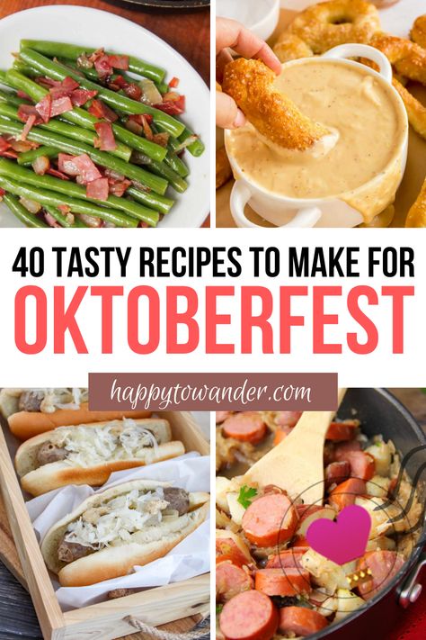 Yummy, festive, fun and EASY Oktoberfest recipes that you need to try for your next Oktoberfest party. Includes ideas on what to serve at an Oktoberfest party, vegan Oktoberfest recipes, Oktoberfest appetizers, Oktoberfest side dishes, Oktoberfest main courses and more. Plus authentic German recipes for Oktoberfest you don’t want to miss! Oktoberfest Desserts, Oktoberfest Party Food, Oktoberfest Sausage, German Cuisine Recipes, German Recipes Dinner, Oktoberfest Appetizer, Oktoberfest Recipes, German Side Dishes, German Appetizers