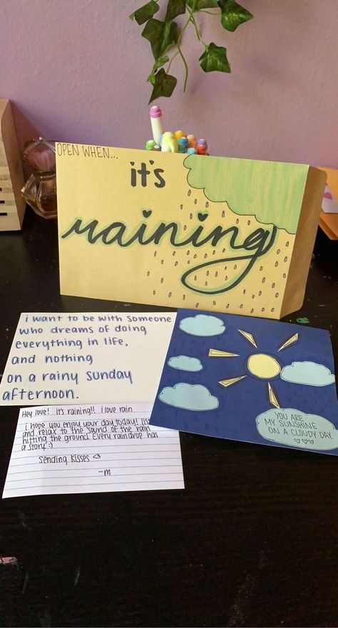 Open When Ideas, Diy Relationship Gifts, Open When Letters For Boyfriend, Open When Cards, Its Raining, Cute Boyfriend, Open When Letters, Diy Best Friend Gifts, Gifts Creative