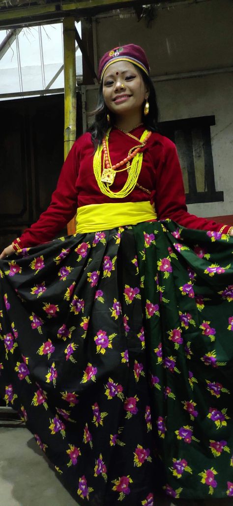 ##Tamang traditional dancing dress Tamang Dress, Nepali Traditional, Dancing Dress, Traditional Clothing, Dance Dresses, Traditional Dresses, Traditional Outfits, Nepal, Dancing