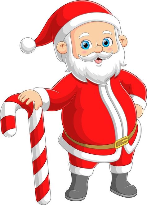 The Santa claus is standing and posing while holding a big candy cane Cane Cane, Santa Claus Drawing, The Santa Claus, Vector Brush, Chibi Drawings, Good Poses, Nature Design, Vector Logo, Candy Cane