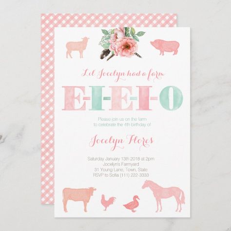 Old Macdonald Birthday Party, Old Macdonald Birthday, Petting Zoo Birthday Party, Petting Zoo Party, Farm Birthday Party Invitations, Girls Farm Birthday, Farm Invitation, Zoo Birthday Party, Barnyard Birthday Party