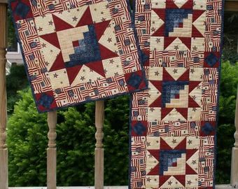 Table runners quilt patterns | Etsy Military Quilts, Quilting Knowledge, Valor Quilts, American Quilts Patterns, Americana Quilt, Patriotic Table Runner, Log Cabin Blocks, Quilted Table Runners Patterns, Quilts Patterns