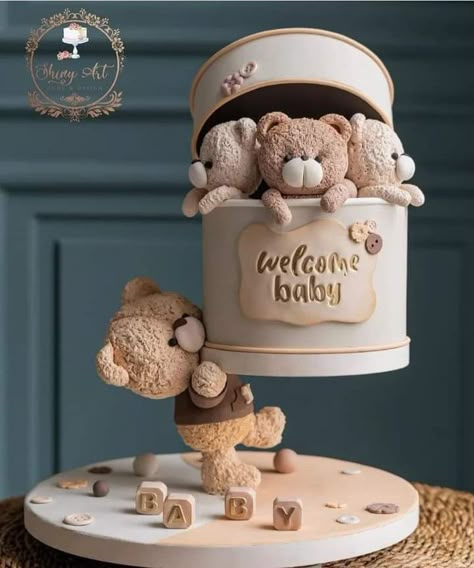 Kue Fondant, Teddy Cakes, Gravity Cake, Idee Babyshower, Teddy Bear Cakes, Creative Birthday Cakes, Baby Birthday Cakes, Crazy Cakes, Cute Birthday Cakes