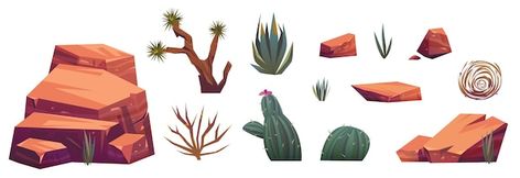 Set of desert mountain rocks cacti tumbl... | Free Vector #Freepik #freevector #stone #boulder #rock #stone-rocks Desert Mountains Drawing, Desert Elements, Mountain Rocks, Boulder Rock, Rock Steps, Rock Cactus, Desert Hills, Rock Background, Mystic Symbols